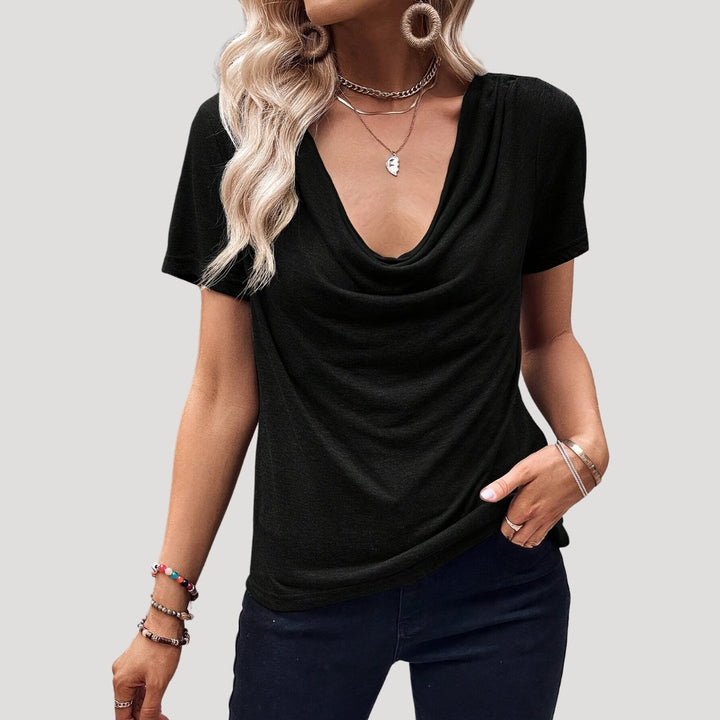 Noelle - Draped cowl neck short sleeve top