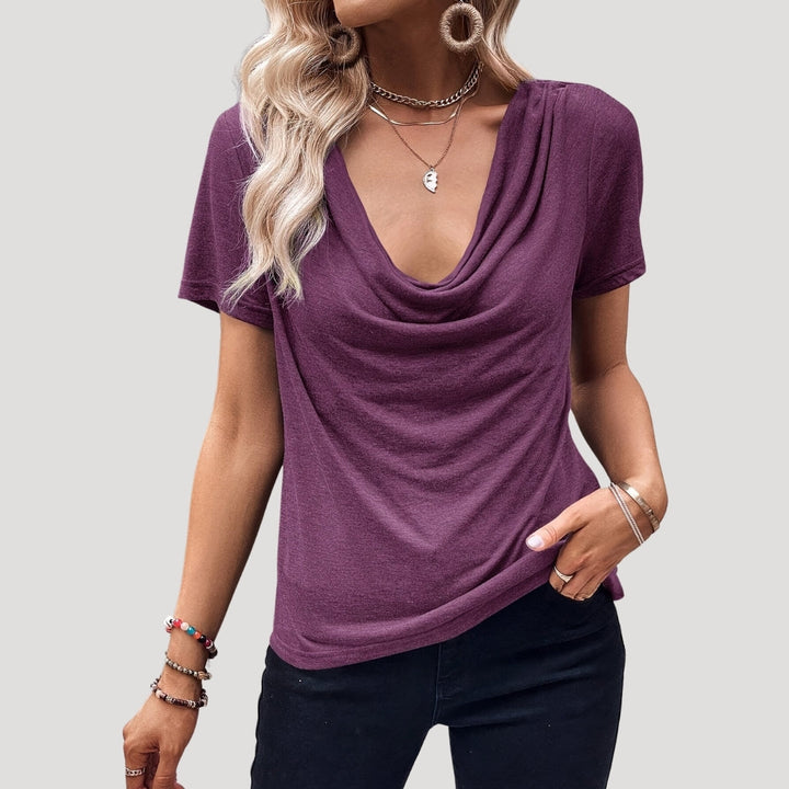 Noelle - Draped cowl neck short sleeve top