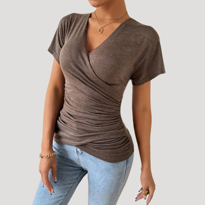 Sibylla - Ruched wrap v-neck fitted top