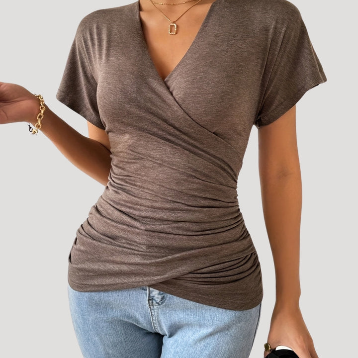 Sibylla - Ruched wrap v-neck fitted top