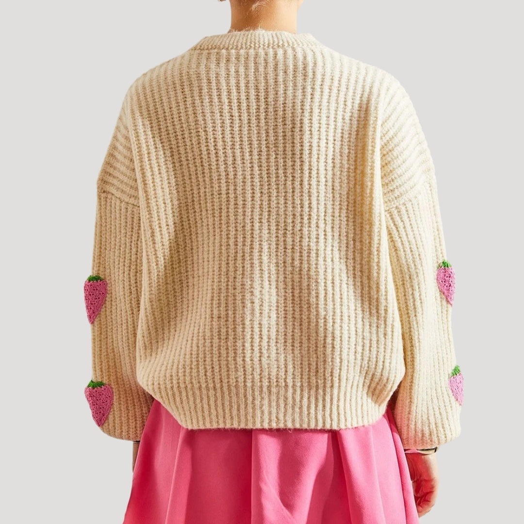 Edith - Chunky knit strawberry button up cardigan