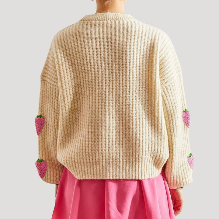 Edith - Chunky knit strawberry button up cardigan